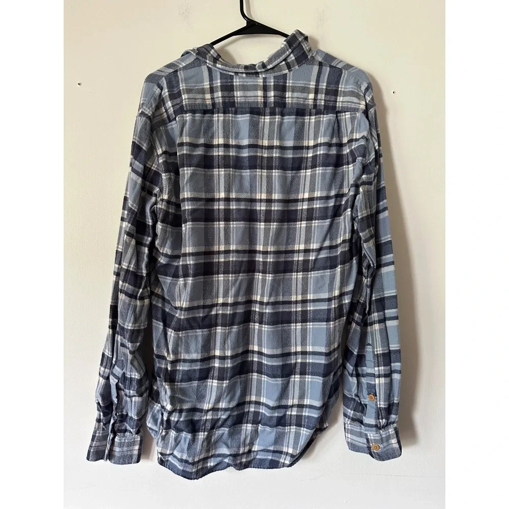 J. Crew Mens Slim Fit Flannel Plaid Button Down Shirt Blue White Cotton Large